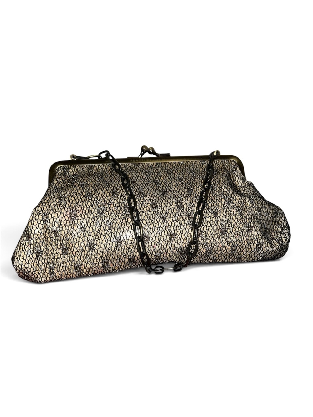 Elegant Metallic Lace Evening Clutch - Gold
